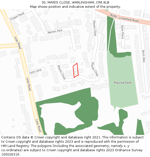 30, MAYES CLOSE, WARLINGHAM, CR6 9LB: Location map and indicative extent of plot