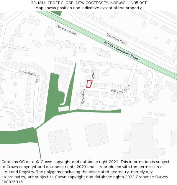 30, MILL CROFT CLOSE, NEW COSTESSEY, NORWICH, NR5 0ST: Location map and indicative extent of plot