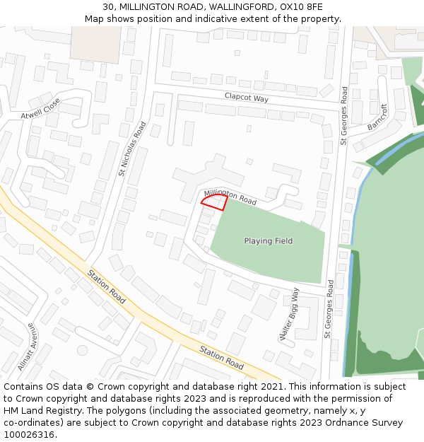 30, MILLINGTON ROAD, WALLINGFORD, OX10 8FE: Location map and indicative extent of plot