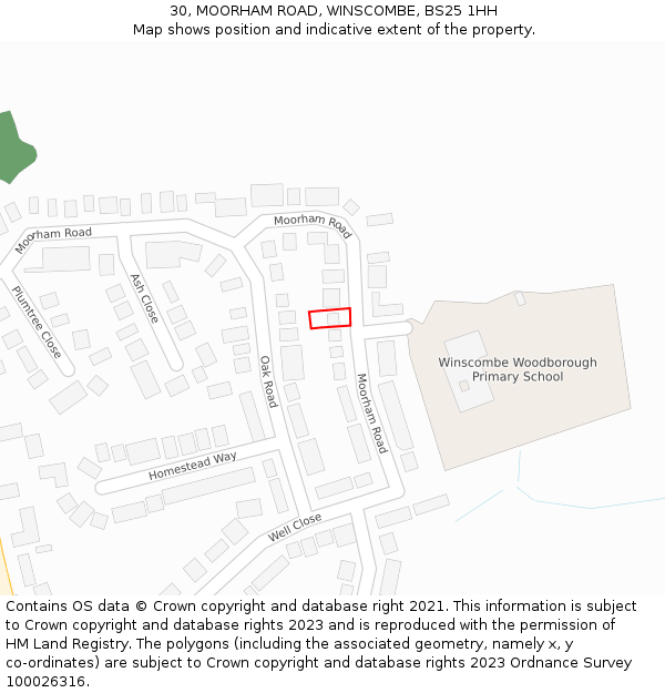 30, MOORHAM ROAD, WINSCOMBE, BS25 1HH: Location map and indicative extent of plot