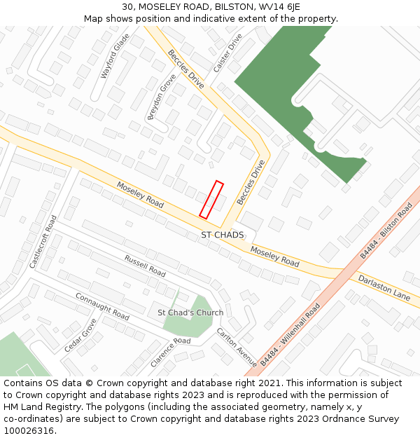 30, MOSELEY ROAD, BILSTON, WV14 6JE: Location map and indicative extent of plot