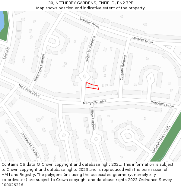 30, NETHERBY GARDENS, ENFIELD, EN2 7PB: Location map and indicative extent of plot