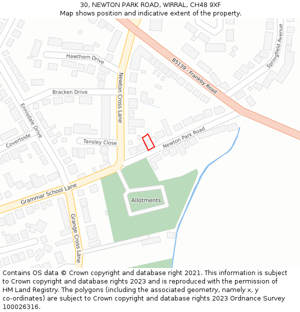 30, NEWTON PARK ROAD, WIRRAL, CH48 9XF: Location map and indicative extent of plot