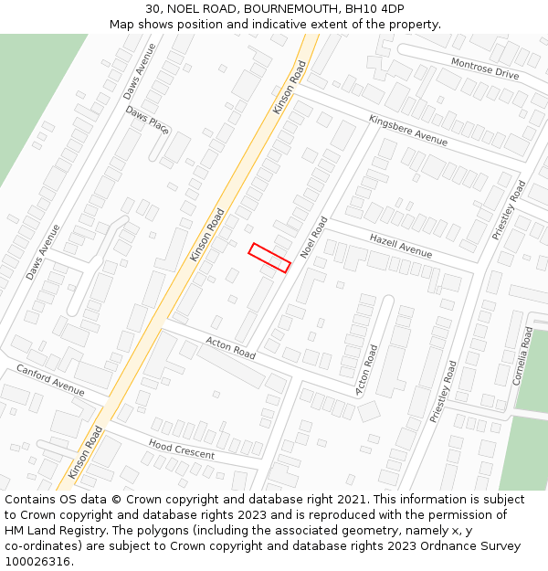 30, NOEL ROAD, BOURNEMOUTH, BH10 4DP: Location map and indicative extent of plot