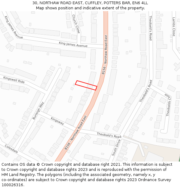 30, NORTHAW ROAD EAST, CUFFLEY, POTTERS BAR, EN6 4LL: Location map and indicative extent of plot