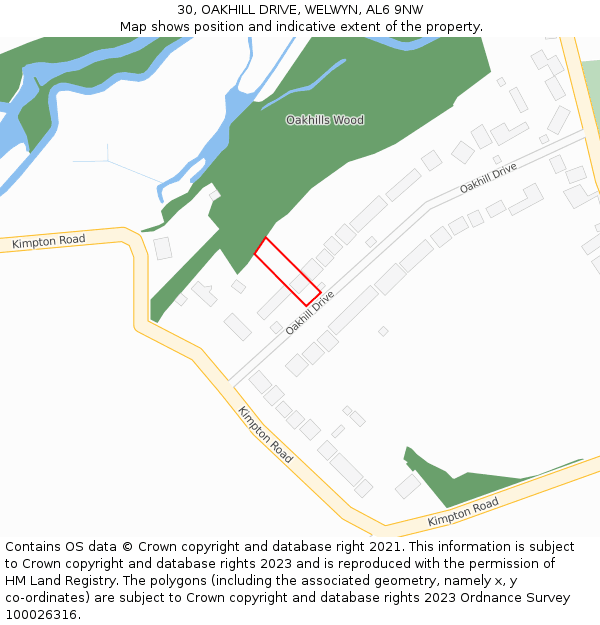 30, OAKHILL DRIVE, WELWYN, AL6 9NW: Location map and indicative extent of plot