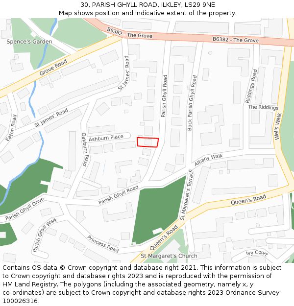 30, PARISH GHYLL ROAD, ILKLEY, LS29 9NE: Location map and indicative extent of plot