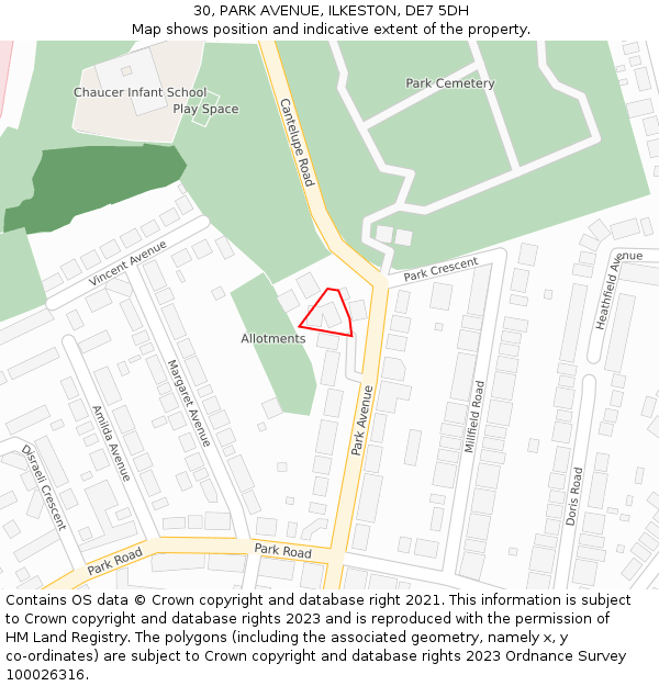 30, PARK AVENUE, ILKESTON, DE7 5DH: Location map and indicative extent of plot