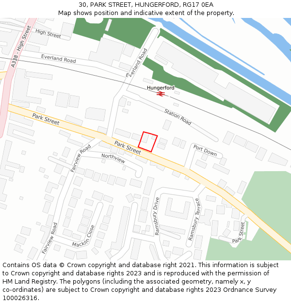 30, PARK STREET, HUNGERFORD, RG17 0EA: Location map and indicative extent of plot