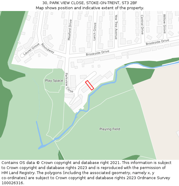 30, PARK VIEW CLOSE, STOKE-ON-TRENT, ST3 2BF: Location map and indicative extent of plot