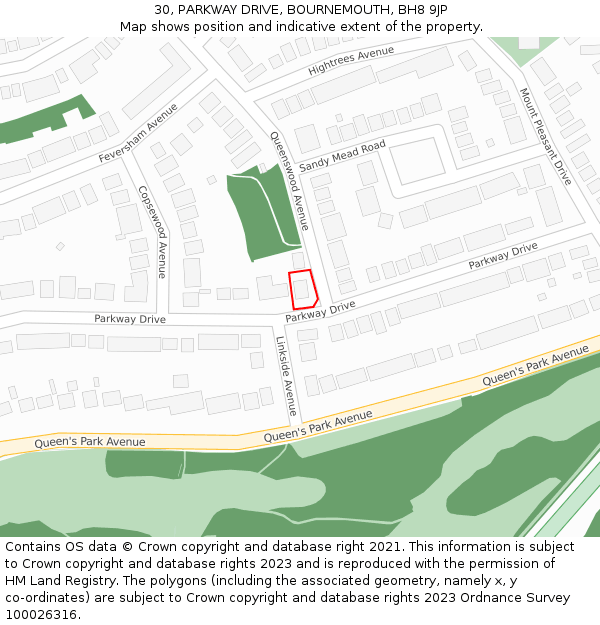 30, PARKWAY DRIVE, BOURNEMOUTH, BH8 9JP: Location map and indicative extent of plot