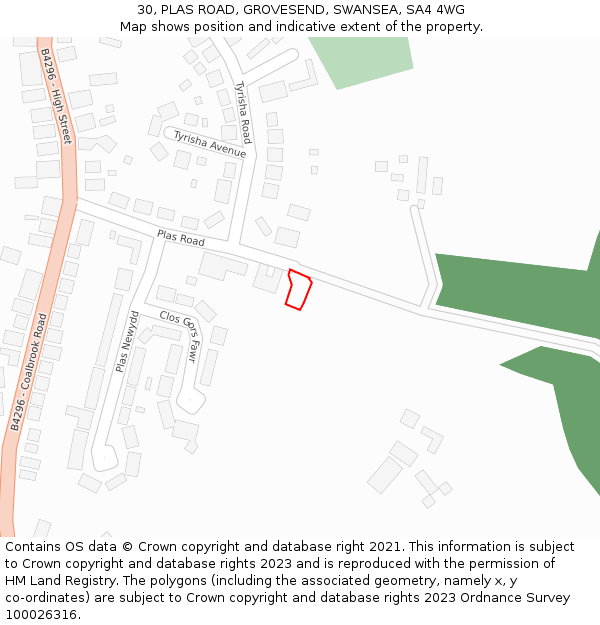 30, PLAS ROAD, GROVESEND, SWANSEA, SA4 4WG: Location map and indicative extent of plot