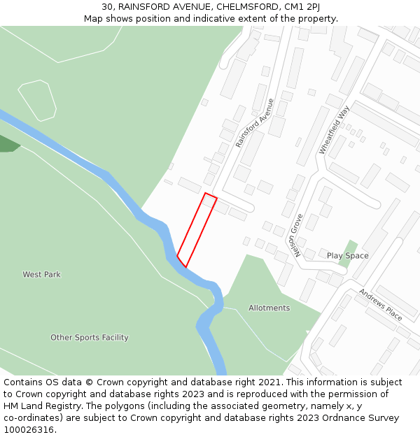 30, RAINSFORD AVENUE, CHELMSFORD, CM1 2PJ: Location map and indicative extent of plot