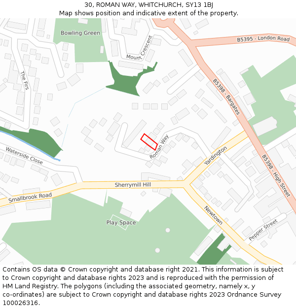 30, ROMAN WAY, WHITCHURCH, SY13 1BJ: Location map and indicative extent of plot