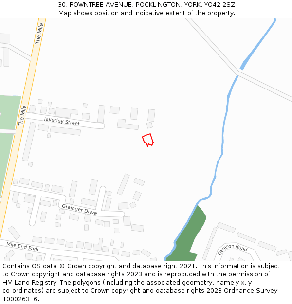 30, ROWNTREE AVENUE, POCKLINGTON, YORK, YO42 2SZ: Location map and indicative extent of plot