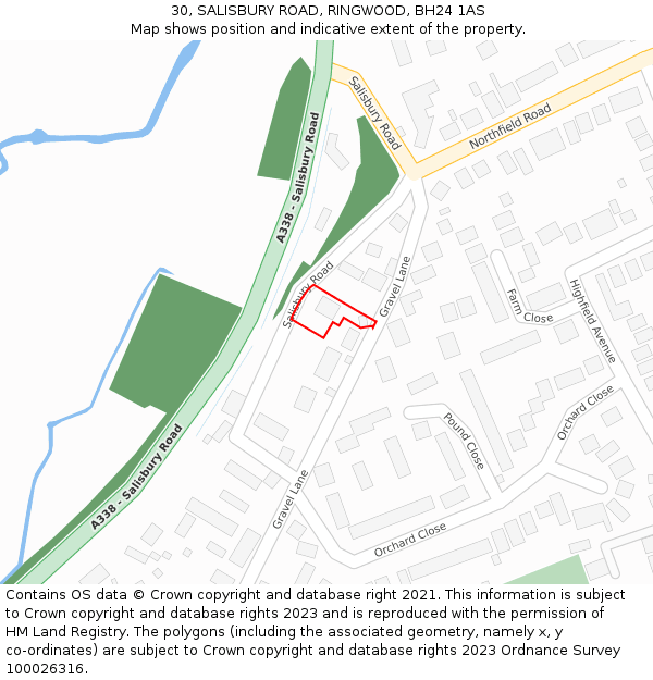 30, SALISBURY ROAD, RINGWOOD, BH24 1AS: Location map and indicative extent of plot