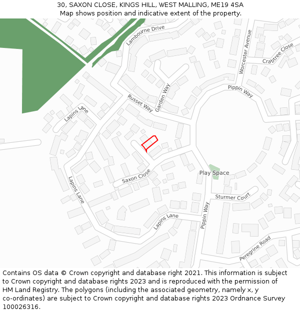 30, SAXON CLOSE, KINGS HILL, WEST MALLING, ME19 4SA: Location map and indicative extent of plot