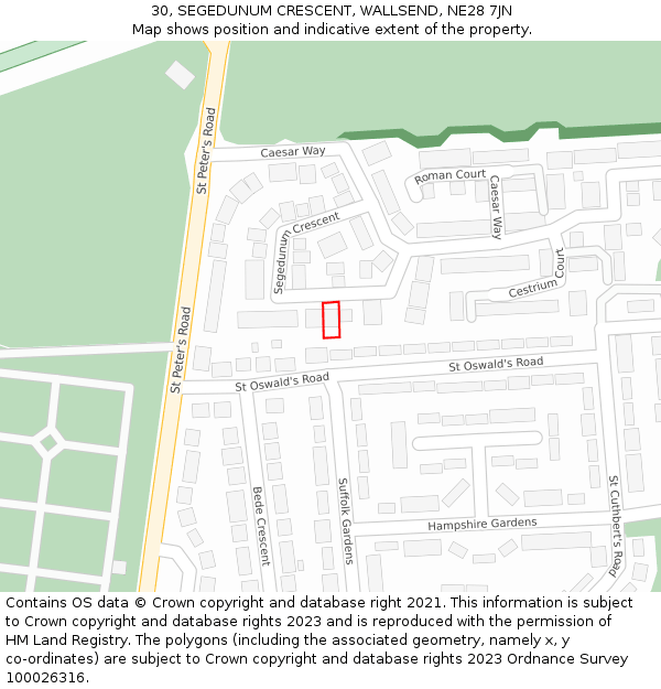 30, SEGEDUNUM CRESCENT, WALLSEND, NE28 7JN: Location map and indicative extent of plot