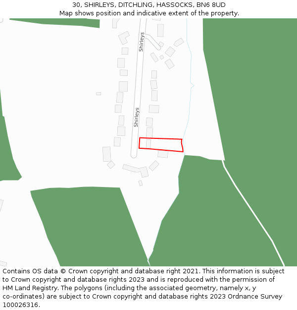 30, SHIRLEYS, DITCHLING, HASSOCKS, BN6 8UD: Location map and indicative extent of plot