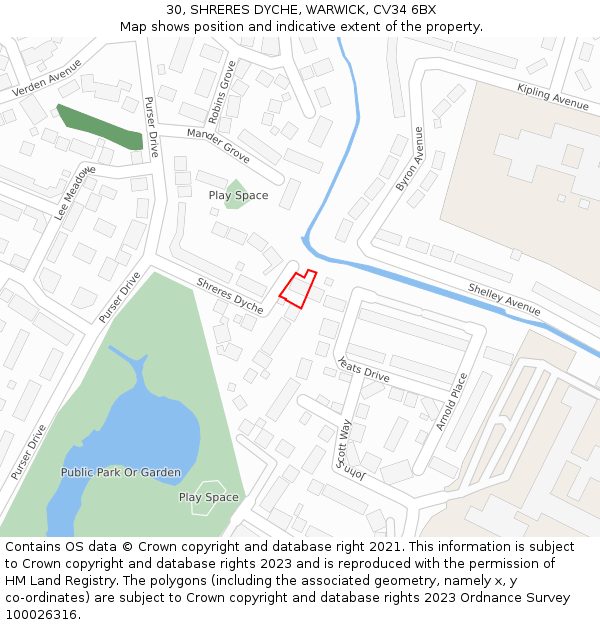 30, SHRERES DYCHE, WARWICK, CV34 6BX: Location map and indicative extent of plot