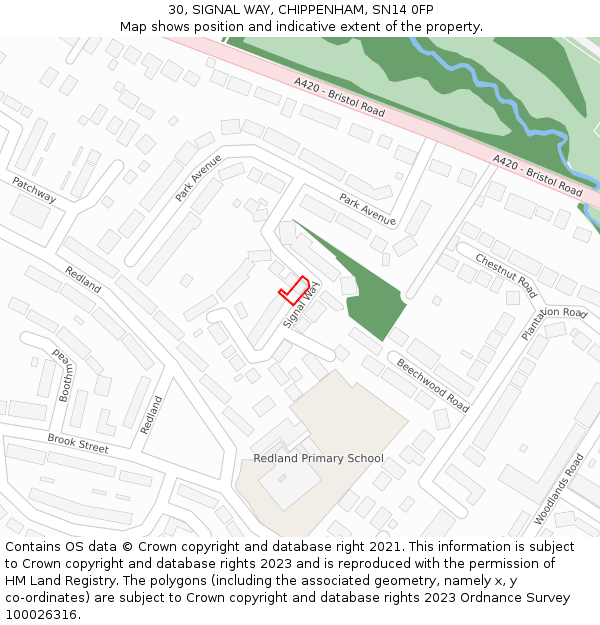 30, SIGNAL WAY, CHIPPENHAM, SN14 0FP: Location map and indicative extent of plot