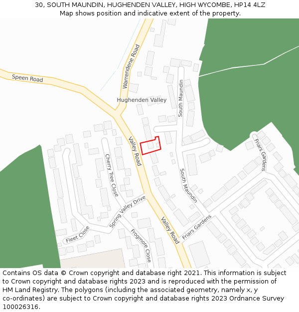 30, SOUTH MAUNDIN, HUGHENDEN VALLEY, HIGH WYCOMBE, HP14 4LZ: Location map and indicative extent of plot