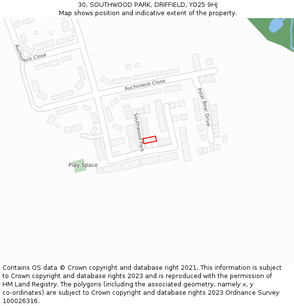 30, SOUTHWOOD PARK, DRIFFIELD, YO25 9HJ: Location map and indicative extent of plot