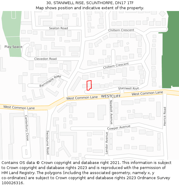 30, STANIWELL RISE, SCUNTHORPE, DN17 1TF: Location map and indicative extent of plot