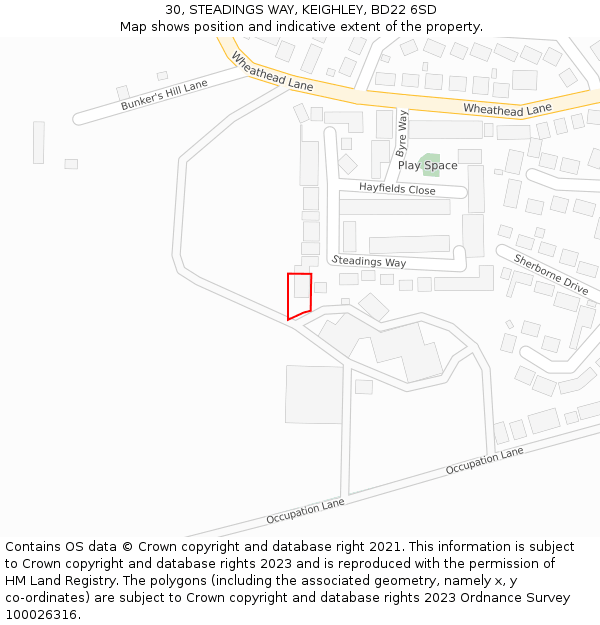 30, STEADINGS WAY, KEIGHLEY, BD22 6SD: Location map and indicative extent of plot