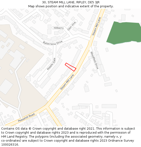 30, STEAM MILL LANE, RIPLEY, DE5 3JR: Location map and indicative extent of plot