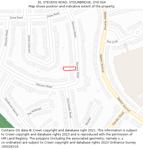 30, STEVENS ROAD, STOURBRIDGE, DY9 0XA: Location map and indicative extent of plot