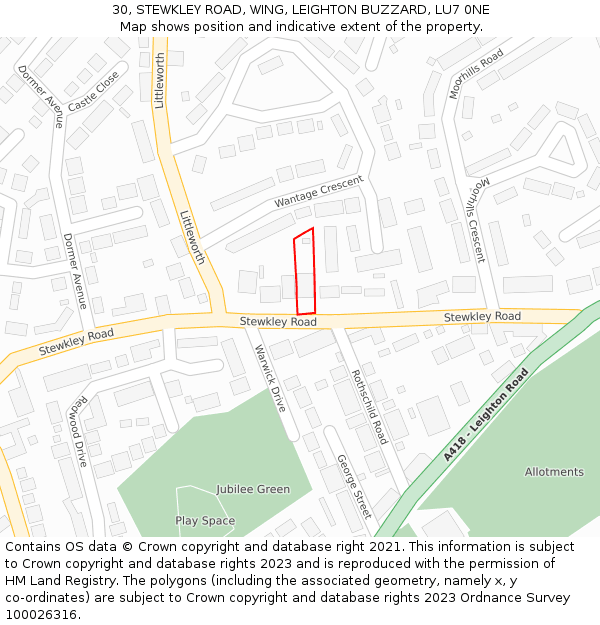 30, STEWKLEY ROAD, WING, LEIGHTON BUZZARD, LU7 0NE: Location map and indicative extent of plot