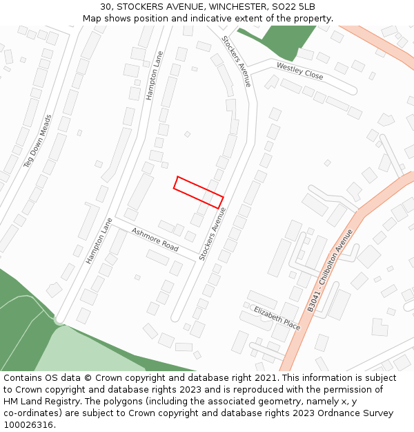 30, STOCKERS AVENUE, WINCHESTER, SO22 5LB: Location map and indicative extent of plot