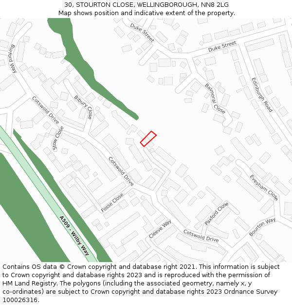30, STOURTON CLOSE, WELLINGBOROUGH, NN8 2LG: Location map and indicative extent of plot