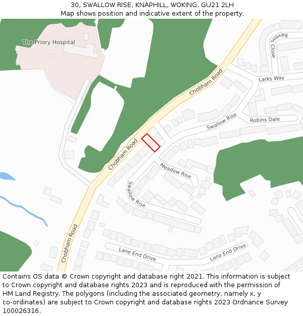 30, SWALLOW RISE, KNAPHILL, WOKING, GU21 2LH: Location map and indicative extent of plot