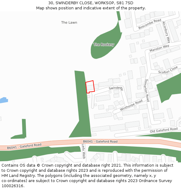 30, SWINDERBY CLOSE, WORKSOP, S81 7SD: Location map and indicative extent of plot