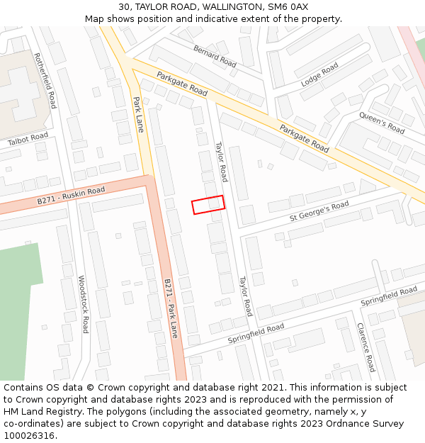 30, TAYLOR ROAD, WALLINGTON, SM6 0AX: Location map and indicative extent of plot
