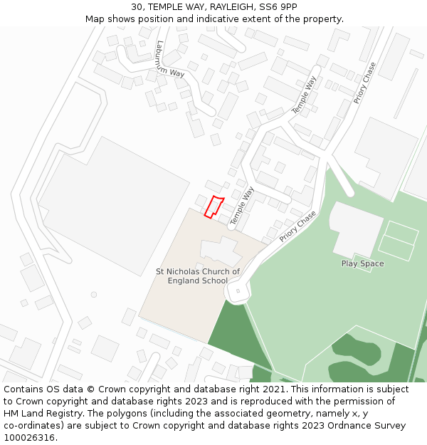 30, TEMPLE WAY, RAYLEIGH, SS6 9PP: Location map and indicative extent of plot