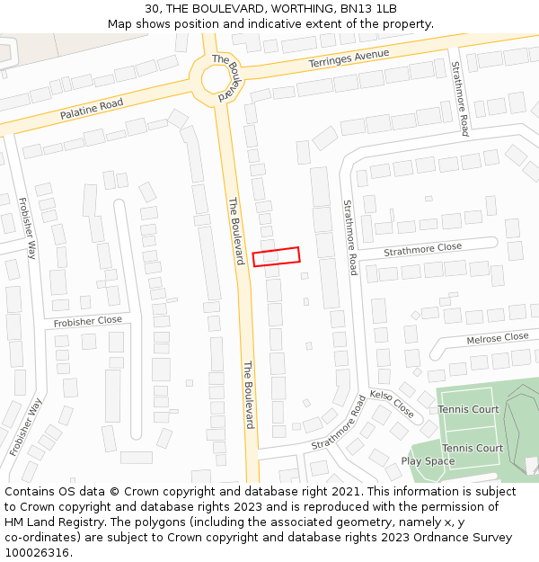 30, THE BOULEVARD, WORTHING, BN13 1LB: Location map and indicative extent of plot