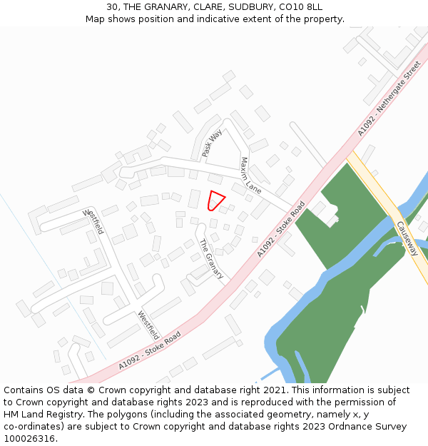 30, THE GRANARY, CLARE, SUDBURY, CO10 8LL: Location map and indicative extent of plot