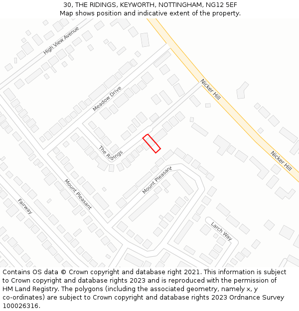 30, THE RIDINGS, KEYWORTH, NOTTINGHAM, NG12 5EF: Location map and indicative extent of plot