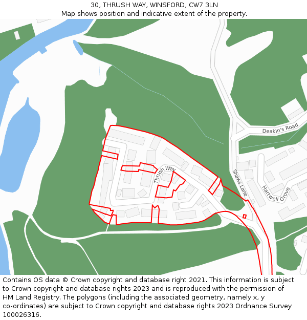 30, THRUSH WAY, WINSFORD, CW7 3LN: Location map and indicative extent of plot