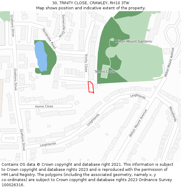 30, TRINITY CLOSE, CRAWLEY, RH10 3TW: Location map and indicative extent of plot