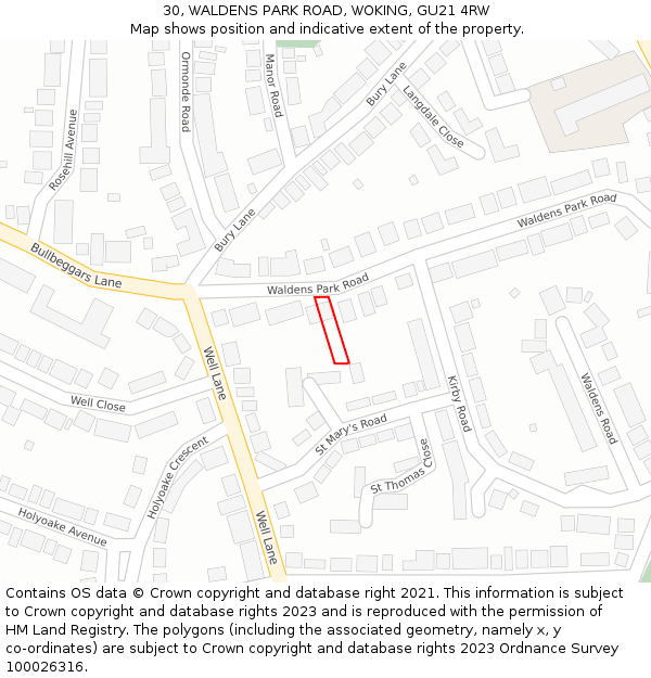 30, WALDENS PARK ROAD, WOKING, GU21 4RW: Location map and indicative extent of plot