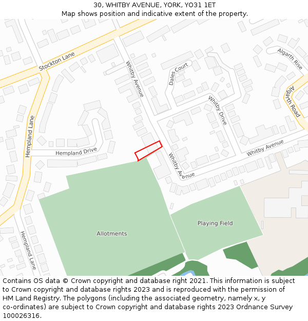 30, WHITBY AVENUE, YORK, YO31 1ET: Location map and indicative extent of plot