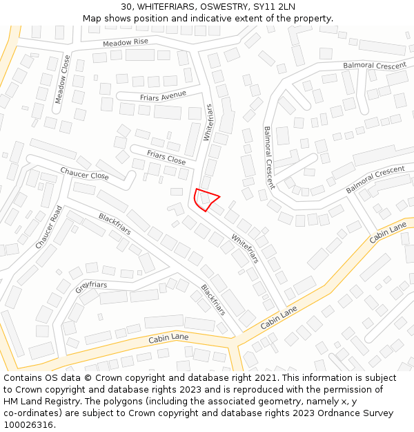 30, WHITEFRIARS, OSWESTRY, SY11 2LN: Location map and indicative extent of plot