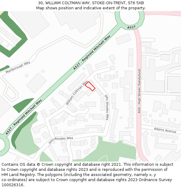30, WILLIAM COLTMAN WAY, STOKE-ON-TRENT, ST6 5XB: Location map and indicative extent of plot