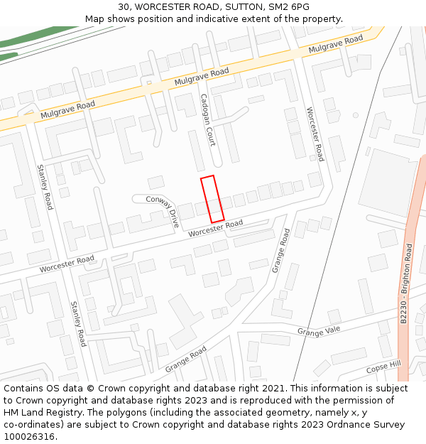 30, WORCESTER ROAD, SUTTON, SM2 6PG: Location map and indicative extent of plot