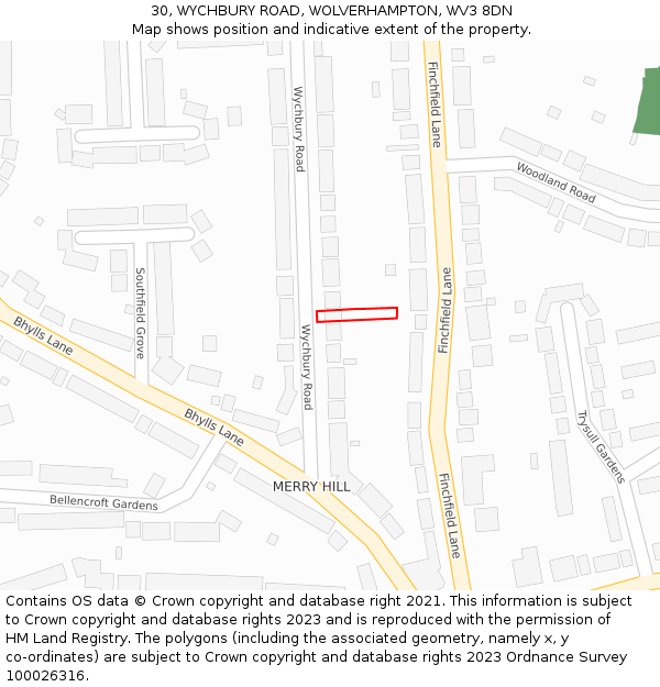 30, WYCHBURY ROAD, WOLVERHAMPTON, WV3 8DN: Location map and indicative extent of plot
