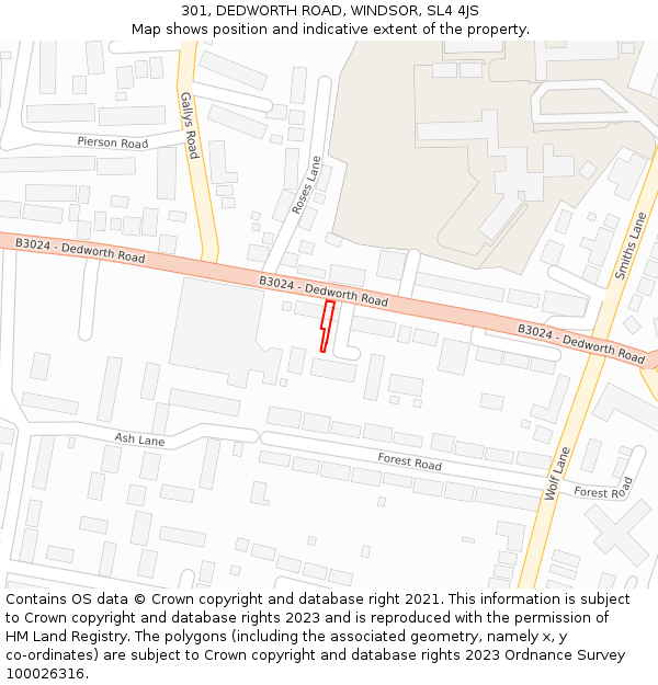 301, DEDWORTH ROAD, WINDSOR, SL4 4JS: Location map and indicative extent of plot